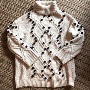 Black and White Cable PomPom Sweater